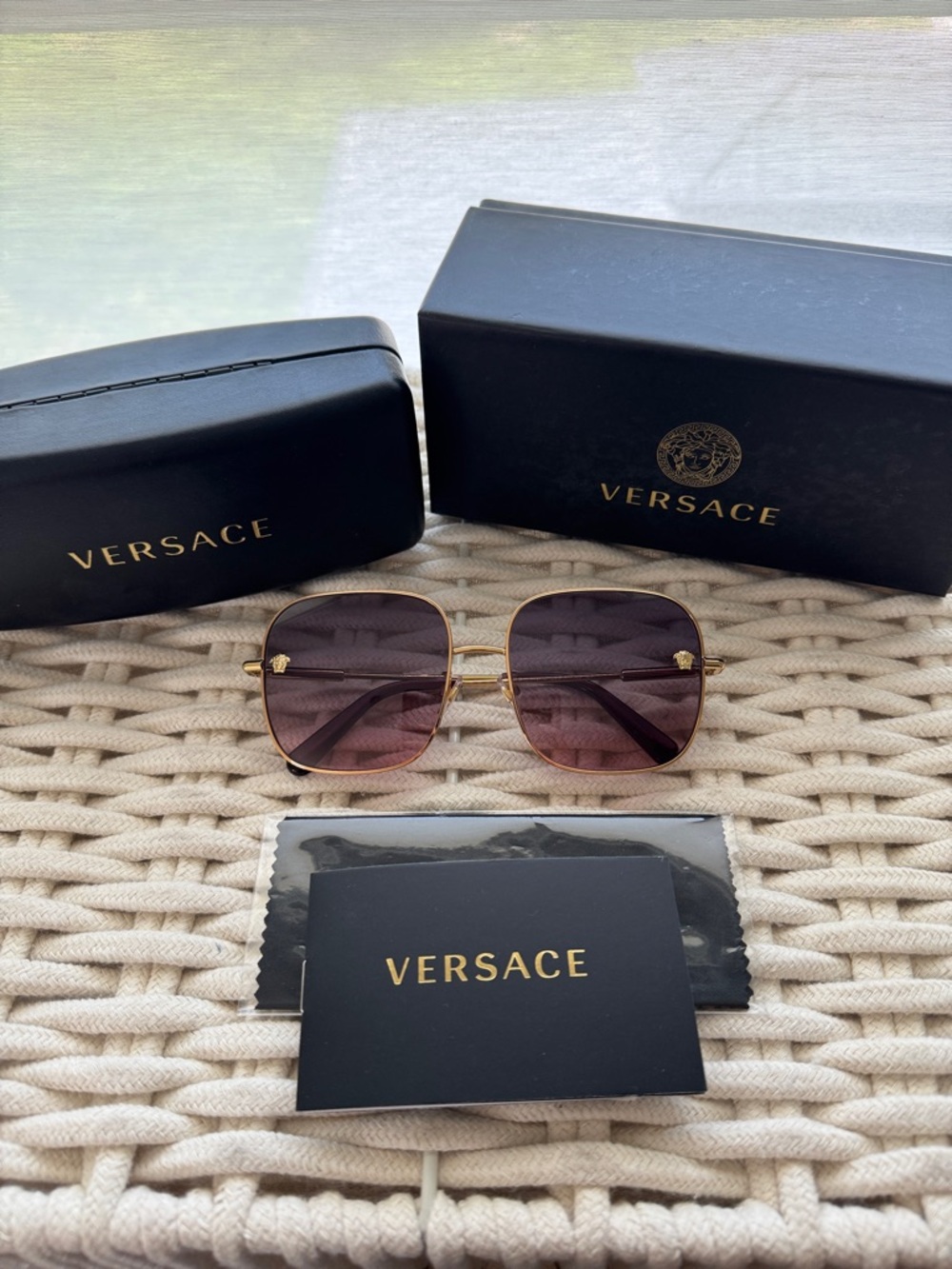 Versace Gold Frame Sunglasses with Purple-Pink Lenses